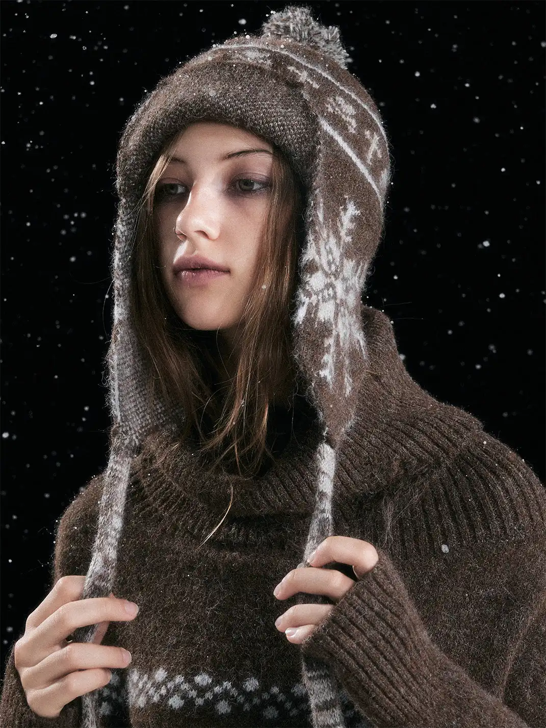 CestNous | Jacquard Knit Hat With Cord And Pom-Poms