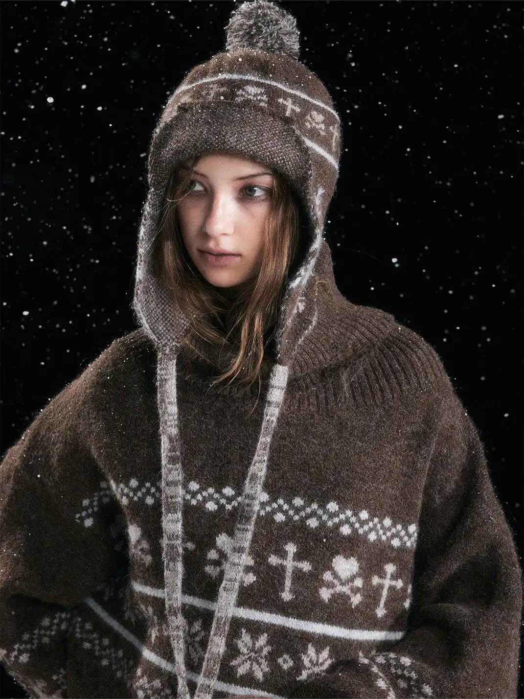 CestNous | Jacquard Knit Hat With Cord And Pom-Poms