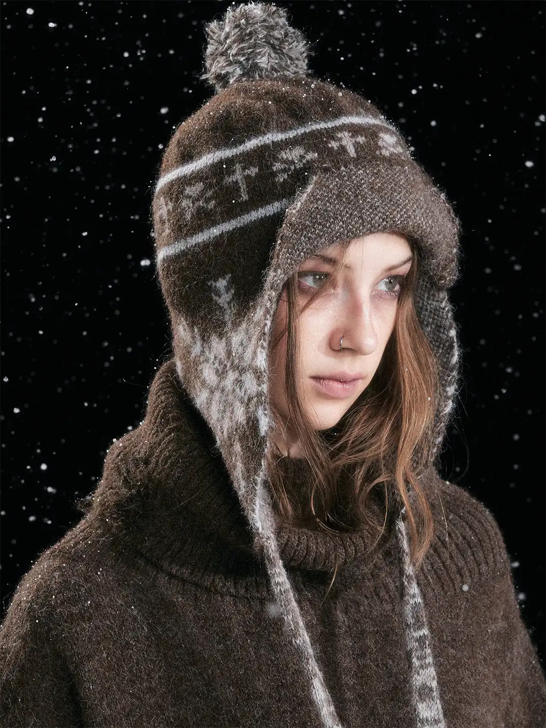CestNous | Jacquard Knit Hat With Cord And Pom-Poms