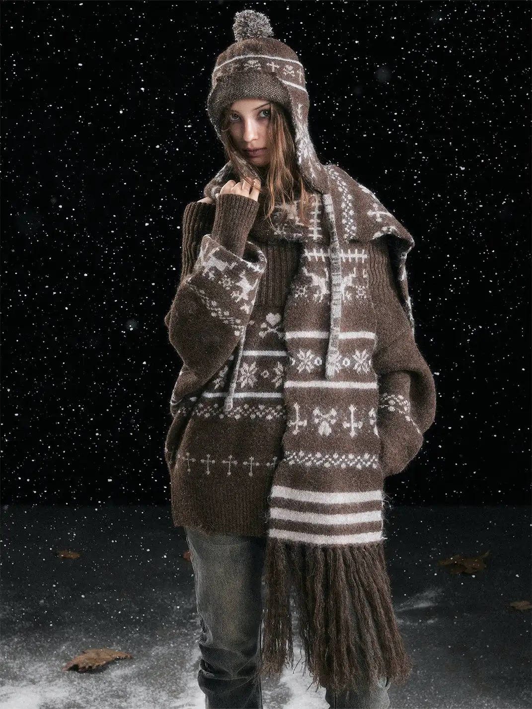 CestNous | Cross Fair Isle Tassel Jacquard Scarf