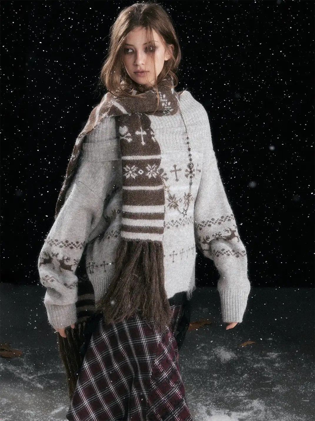 CestNous | Cross Fair Isle Tassel Jacquard Scarf