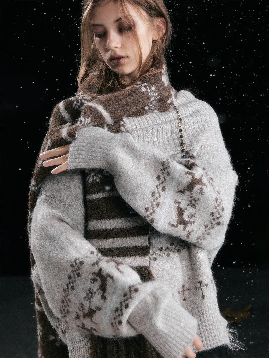 CestNous | Cross Fair Isle Tassel Jacquard Scarf