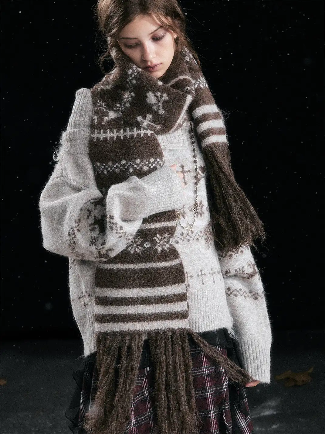 CestNous | Cross Fair Isle Tassel Jacquard Scarf