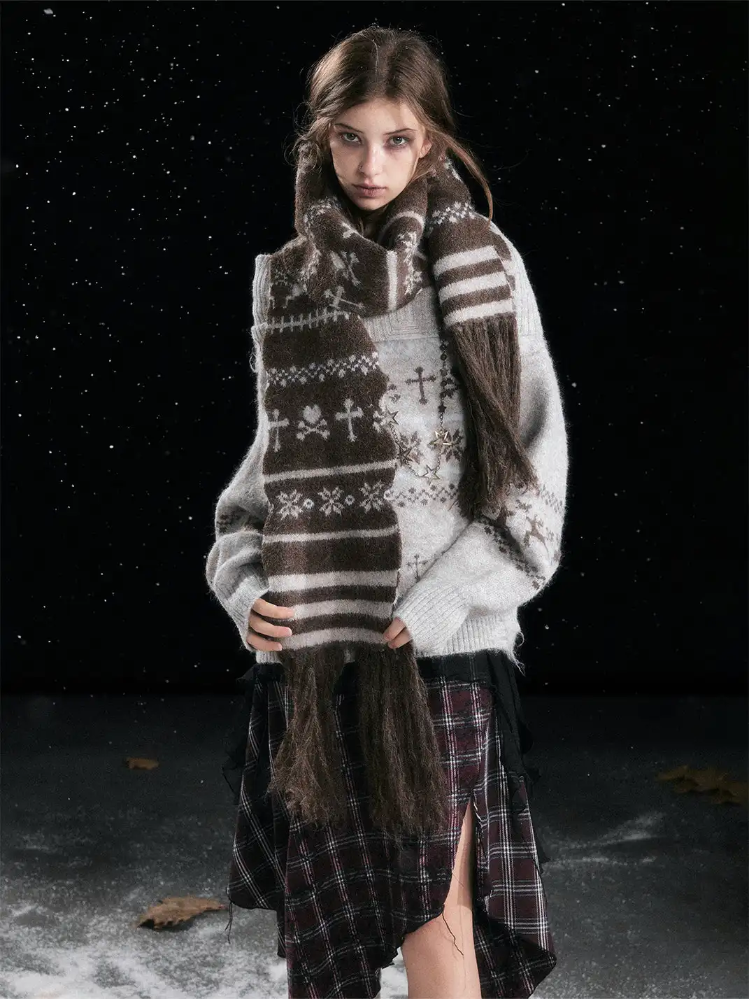 CestNous | Cross Fair Isle Tassel Jacquard Scarf