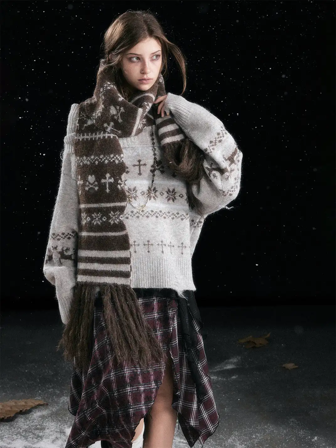 CestNous | Cross Fair Isle Tassel Jacquard Scarf