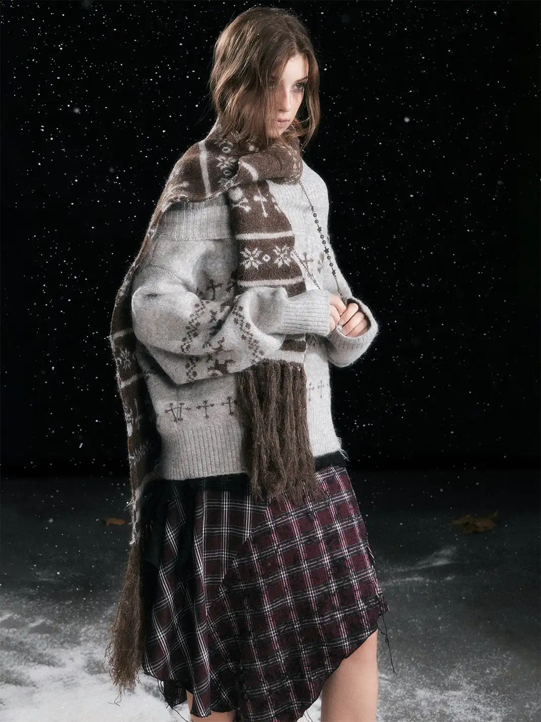 CestNous | Cross Fair Isle Tassel Jacquard Scarf