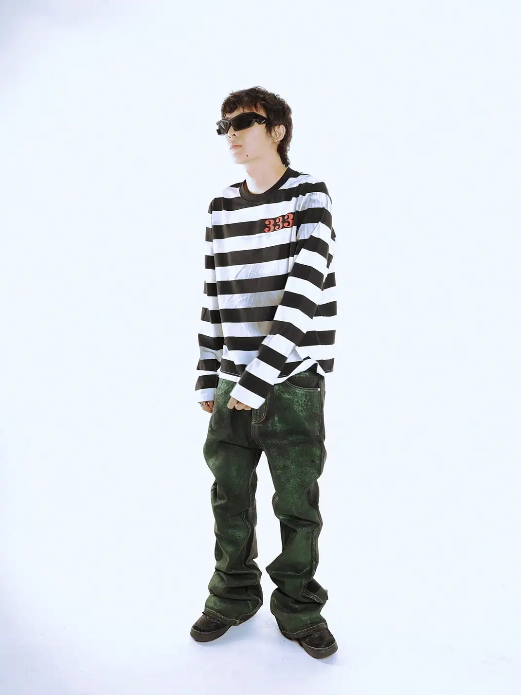 PCCVISION | Striped Distressed Long-Sleeved T-Shirt