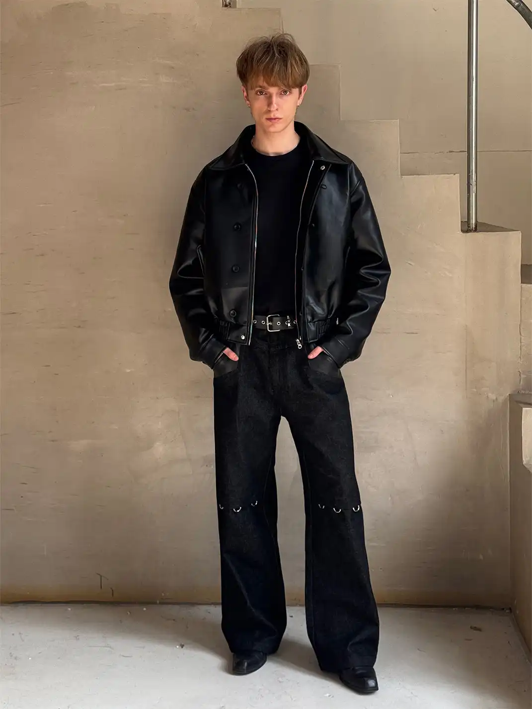 Esaias | Leather Buttoned Lapel Leather Jacket