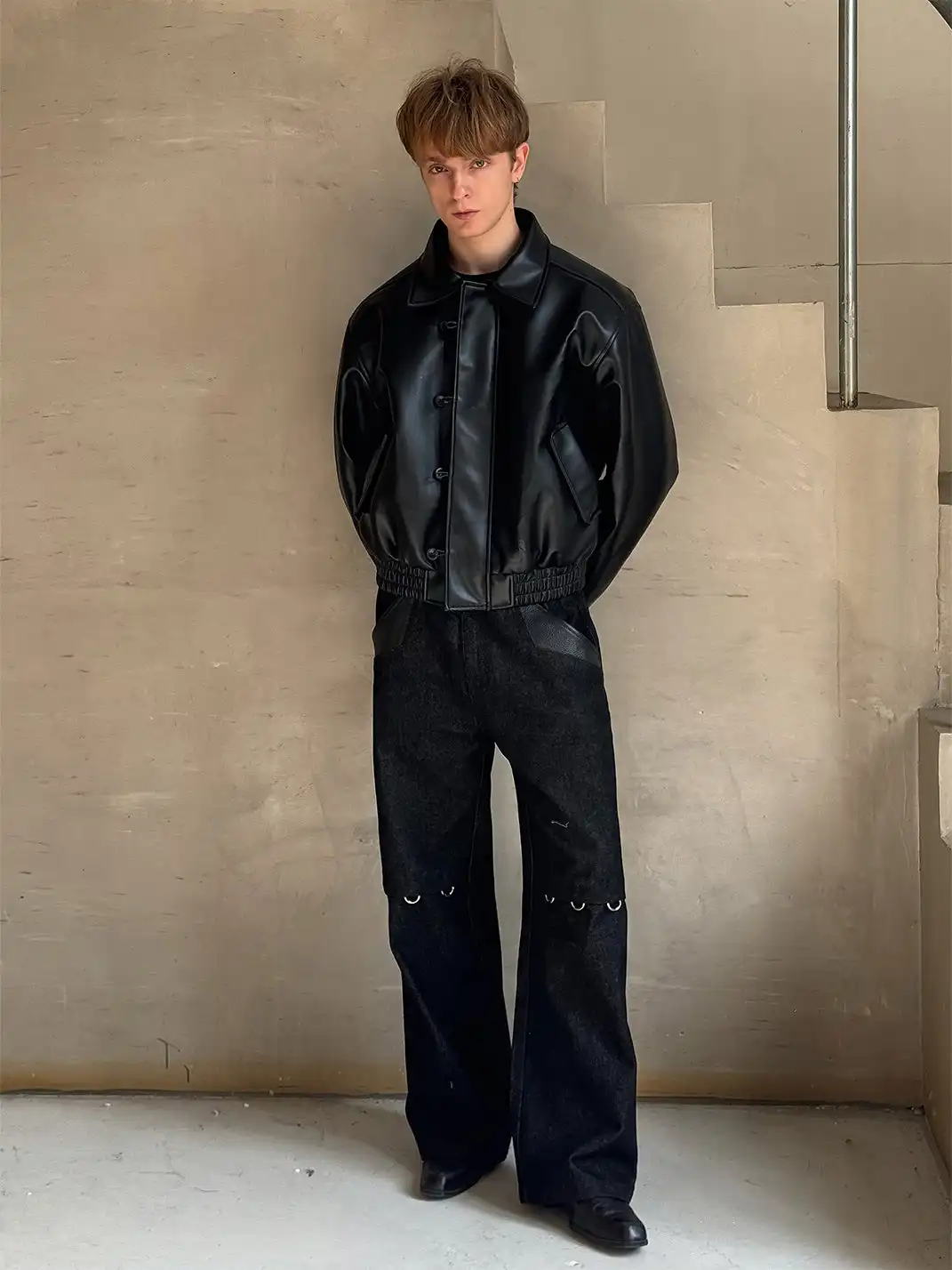 Esaias | Leather Buttoned Lapel Leather Jacket