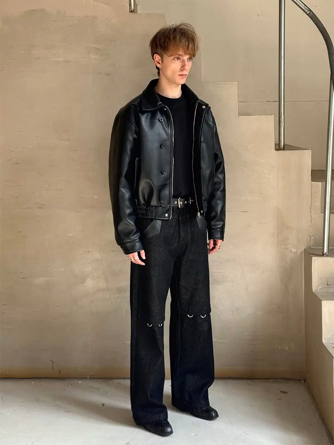 Esaias | Leather Buttoned Lapel Leather Jacket
