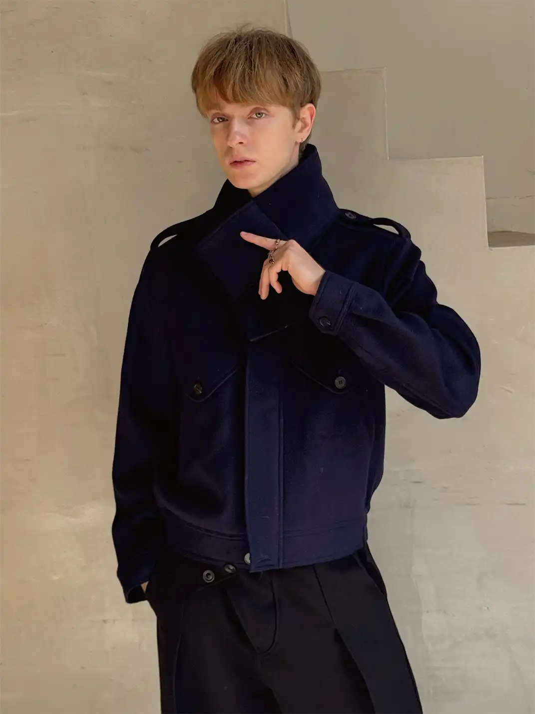 Esaias | Detachable Scarf Collar Wool Jacket