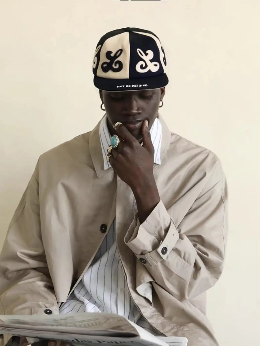 8LOME | Patchwork Tai Chi Flat-Brimmed Baseball Cap-Black