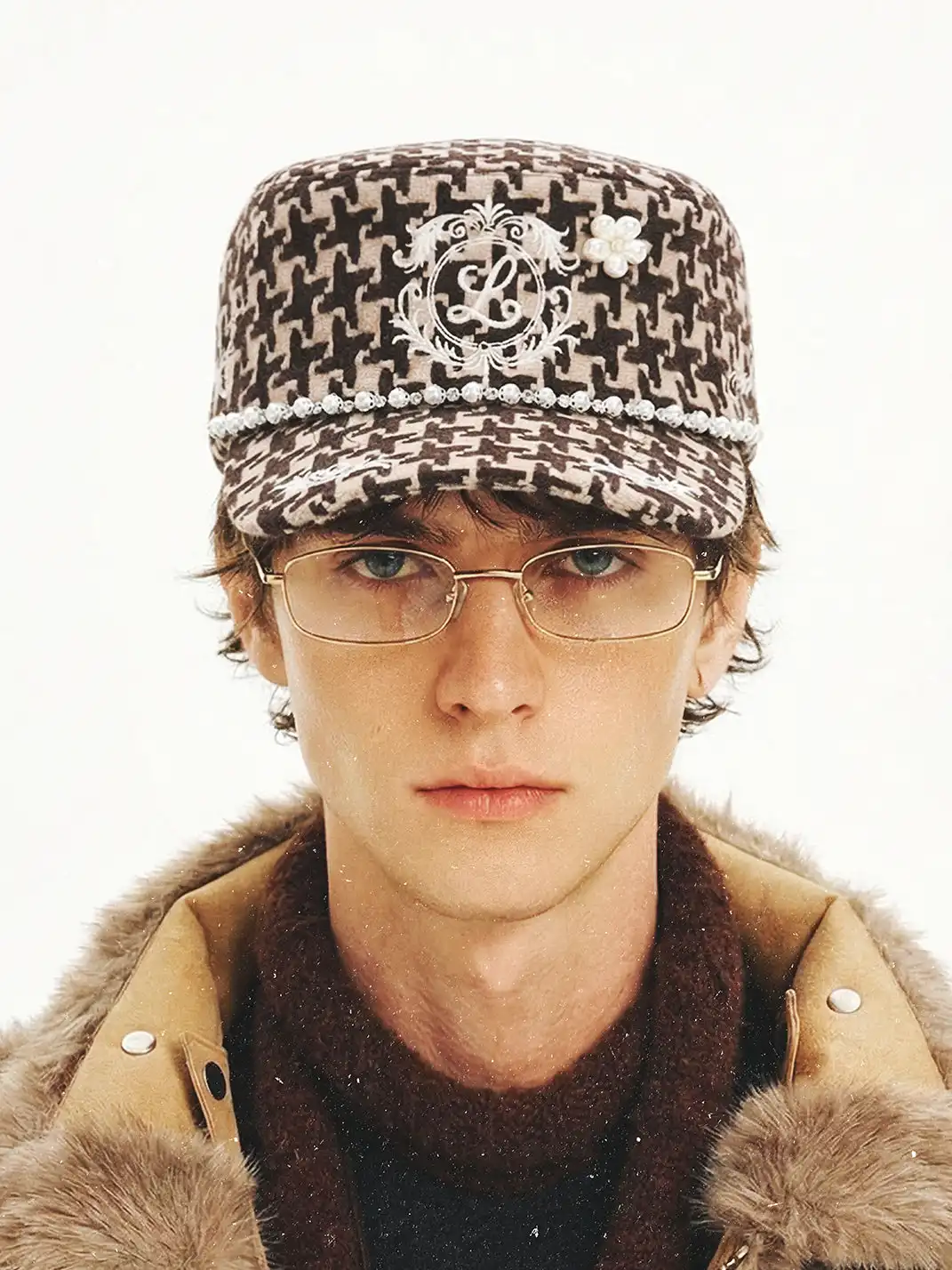 8LOME | Houndstooth Pearl Diamond Flat Hat