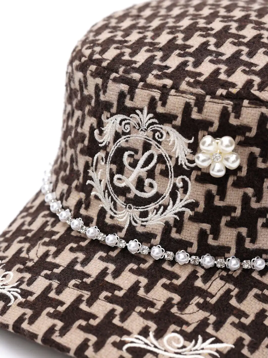 8LOME | Houndstooth Pearl Diamond Flat Hat
