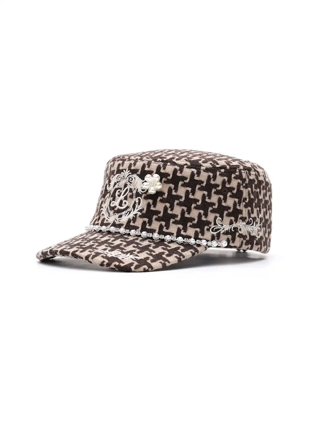 8LOME | Houndstooth Pearl Diamond Flat Hat