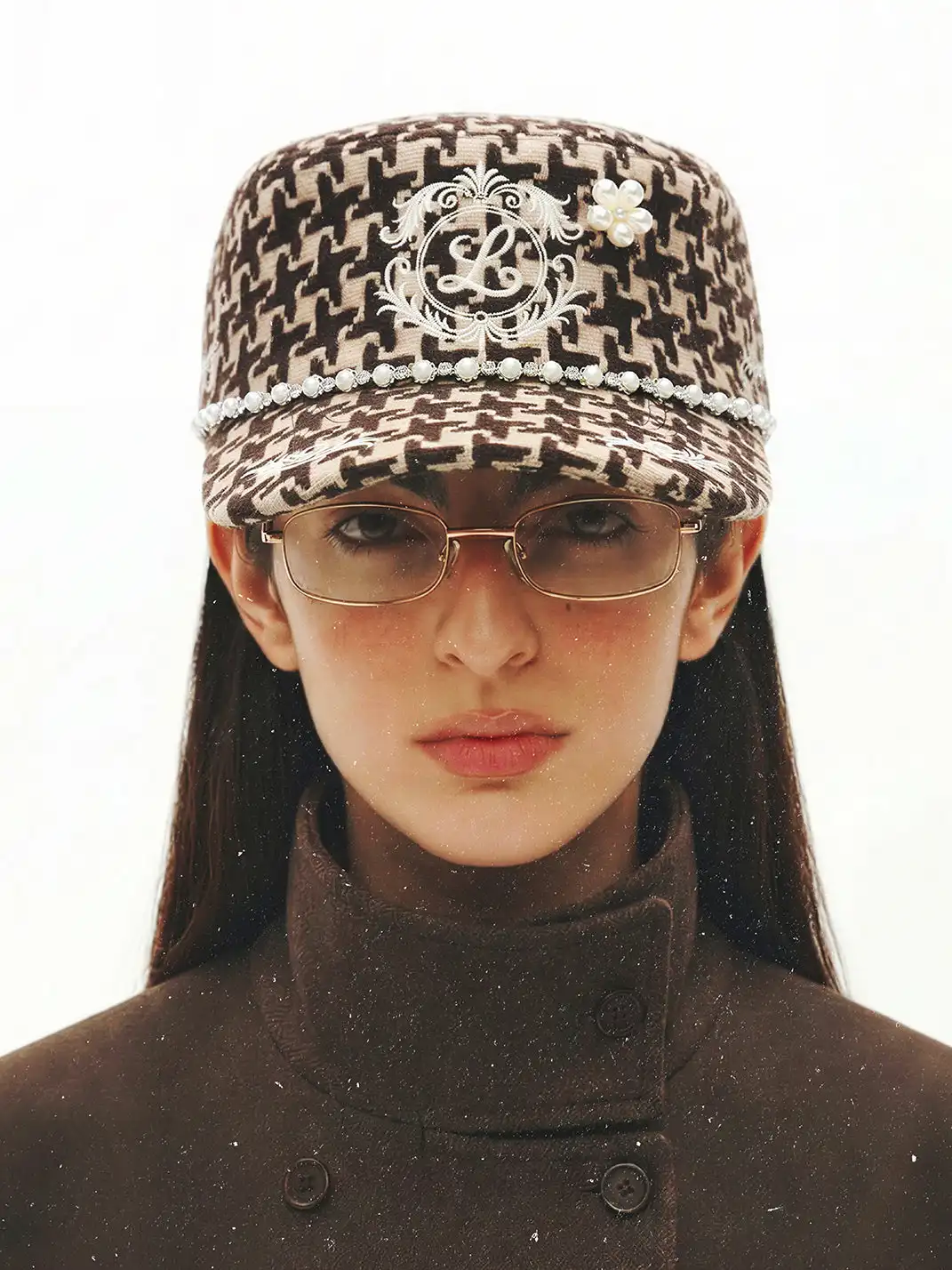 8LOME | Houndstooth Pearl Diamond Flat Hat