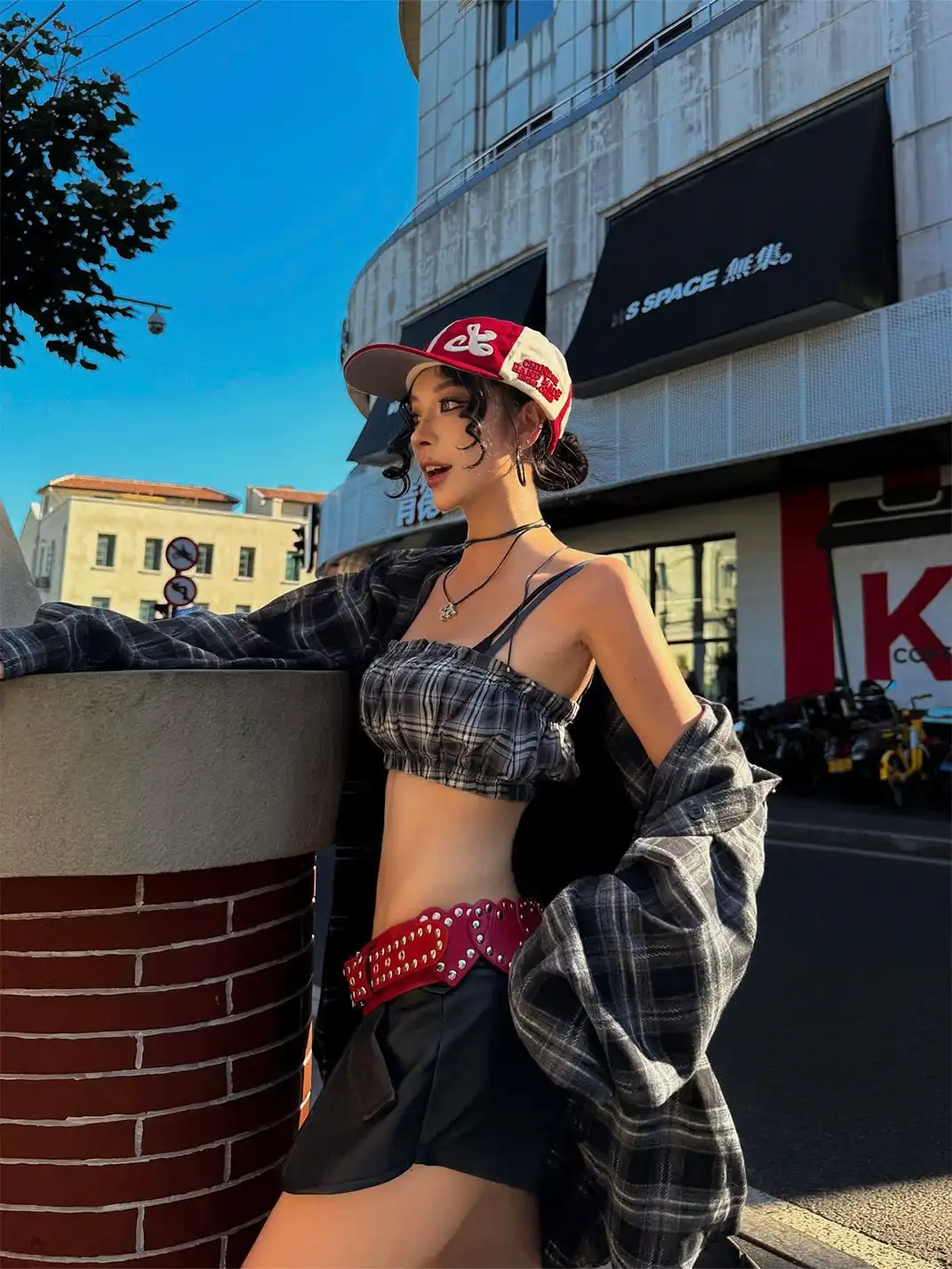 8LOME | Patchwork Tai Chi Flat-Brimmed Baseball Cap-Red