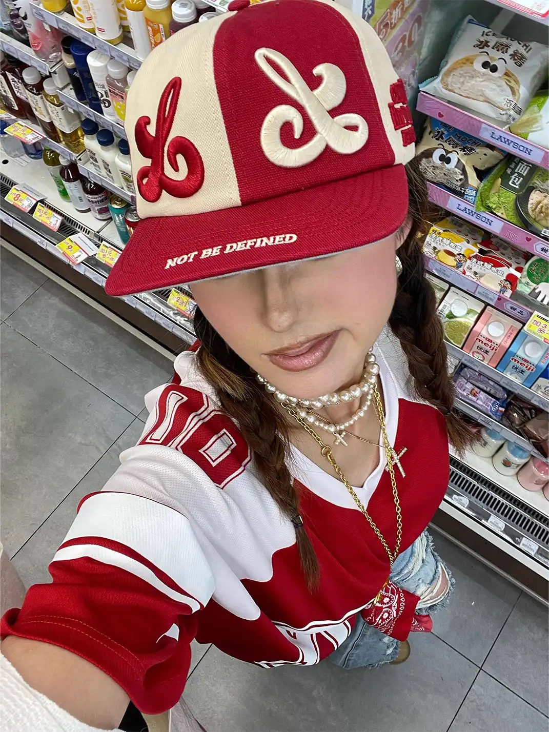 8LOME | Patchwork Tai Chi Flat-Brimmed Baseball Cap-Red