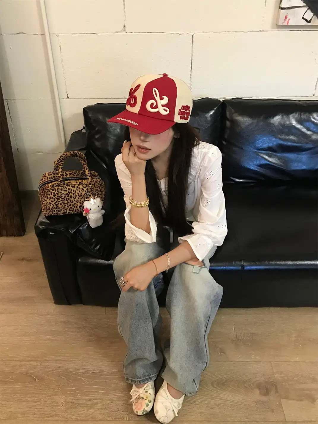 8LOME | Patchwork Tai Chi Flat-Brimmed Baseball Cap-Red