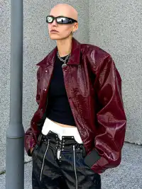 22 doodle | Punk Studded Shoulder Padded Leather Jacket