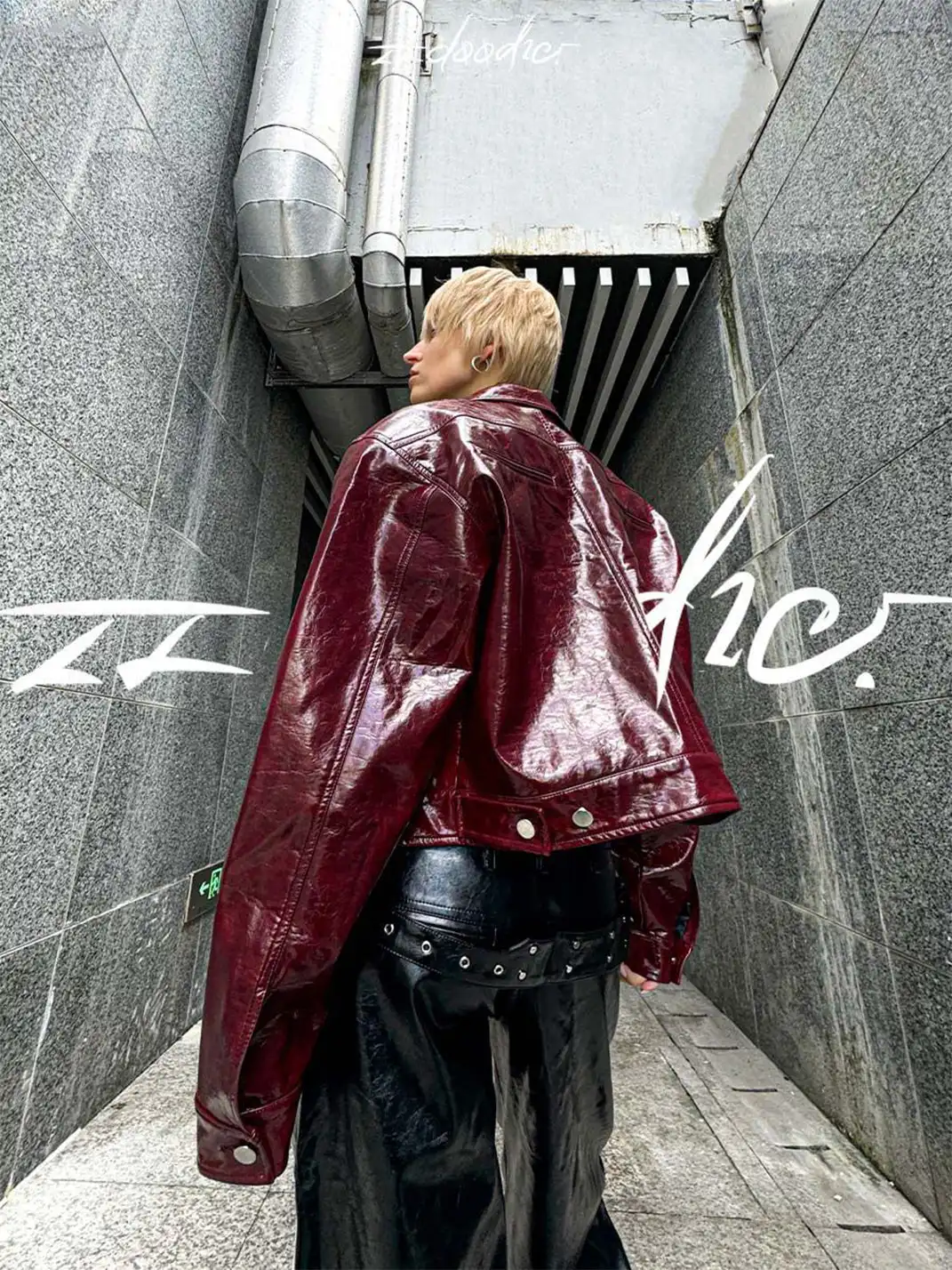22 doodle | Punk Studded Shoulder Padded Leather Jacket