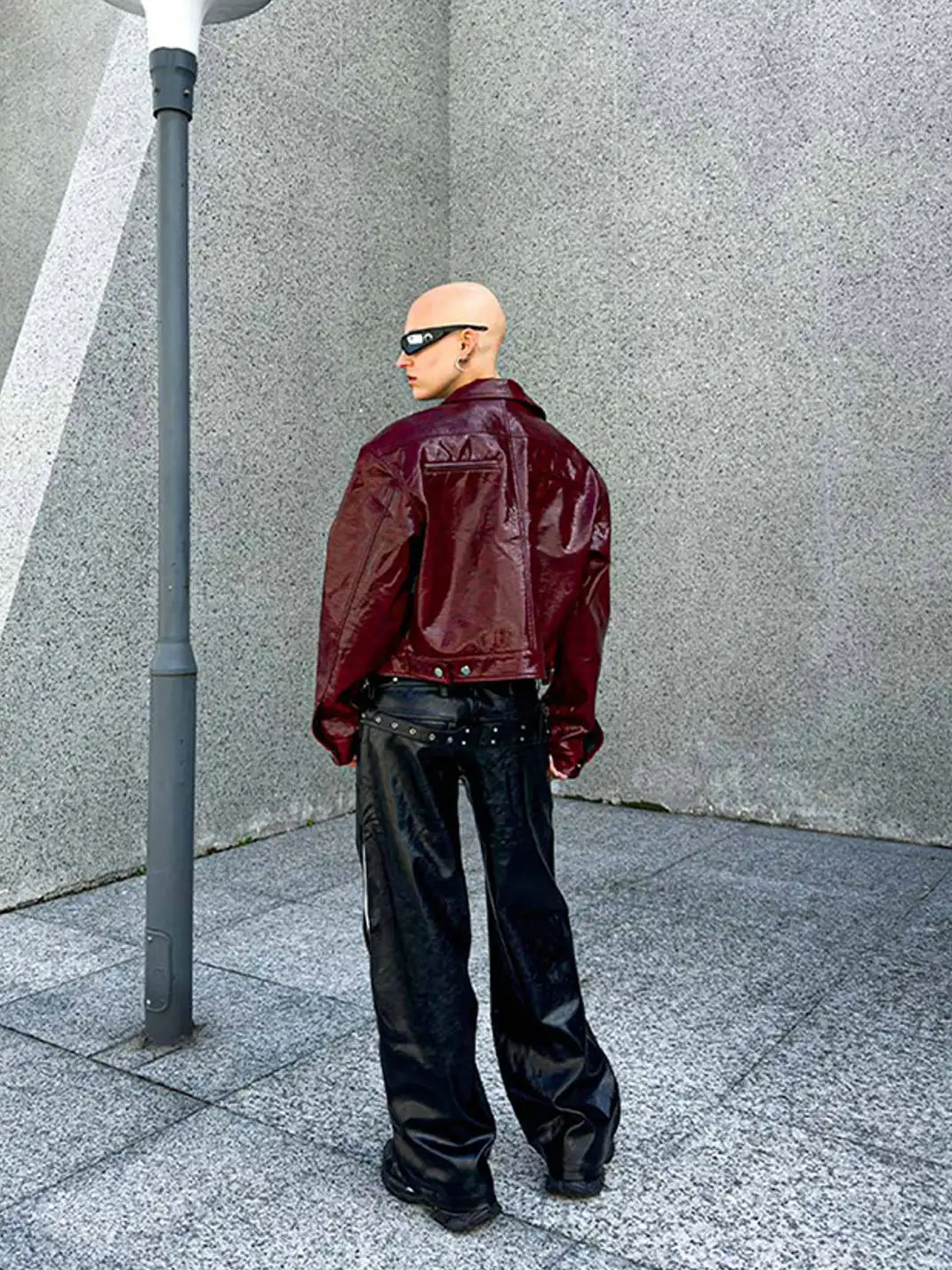 22 doodle | Punk Studded Shoulder Padded Leather Jacket