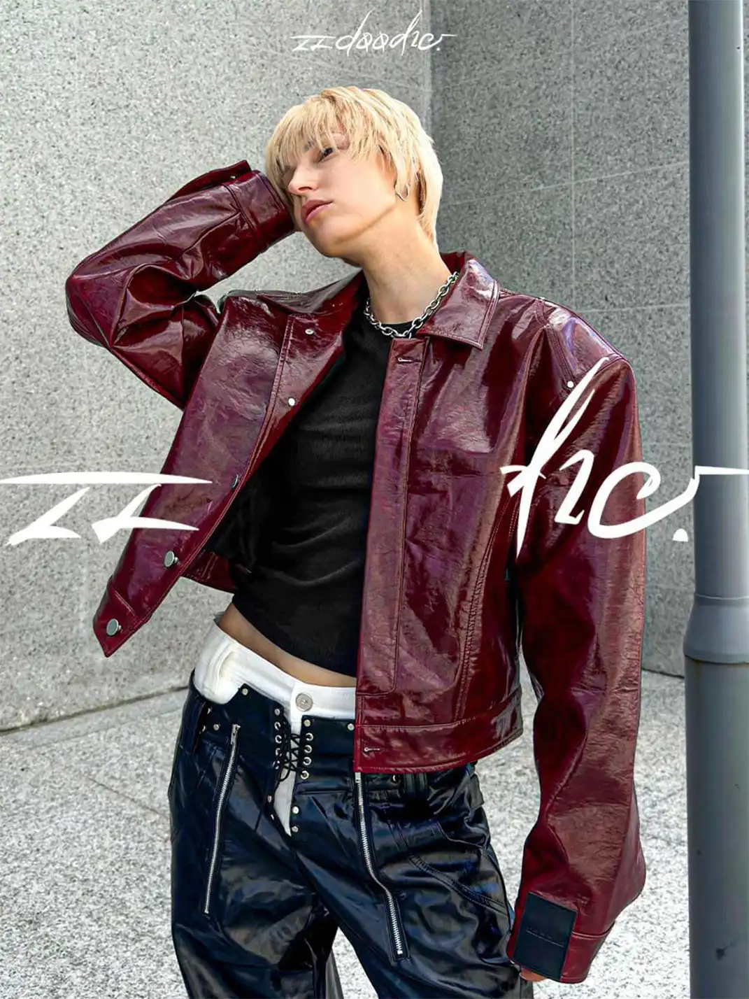 22 doodle | Punk Studded Shoulder Padded Leather Jacket