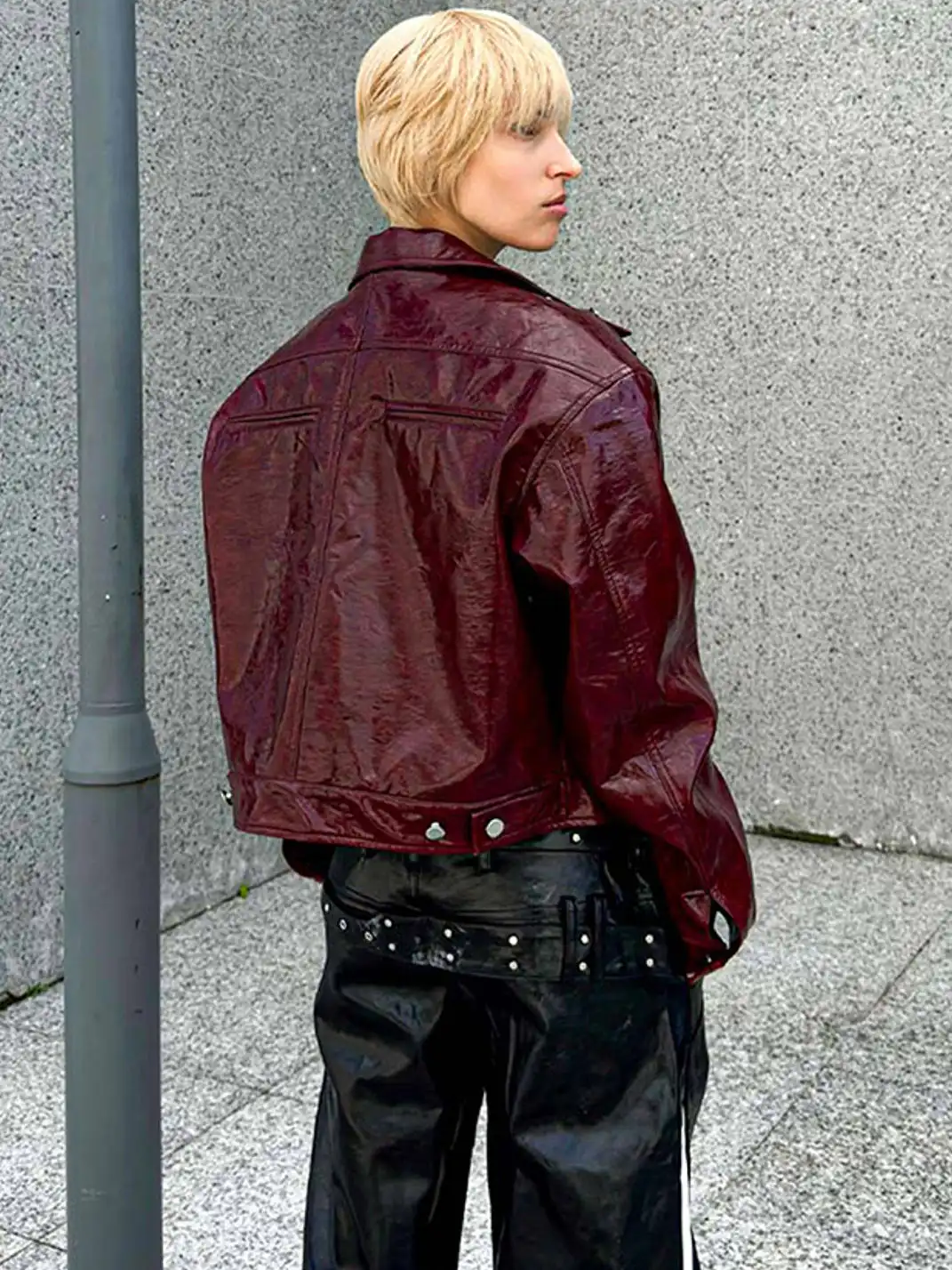 22 doodle | Punk Studded Shoulder Padded Leather Jacket