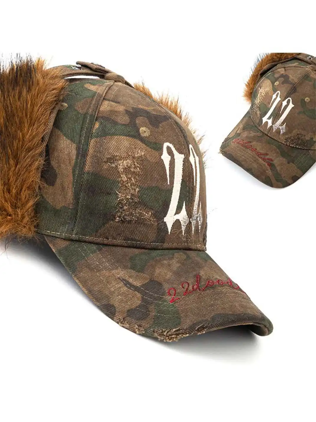 22 doodle | Camouflage Distressed Studded Embroidered Baseball Cap