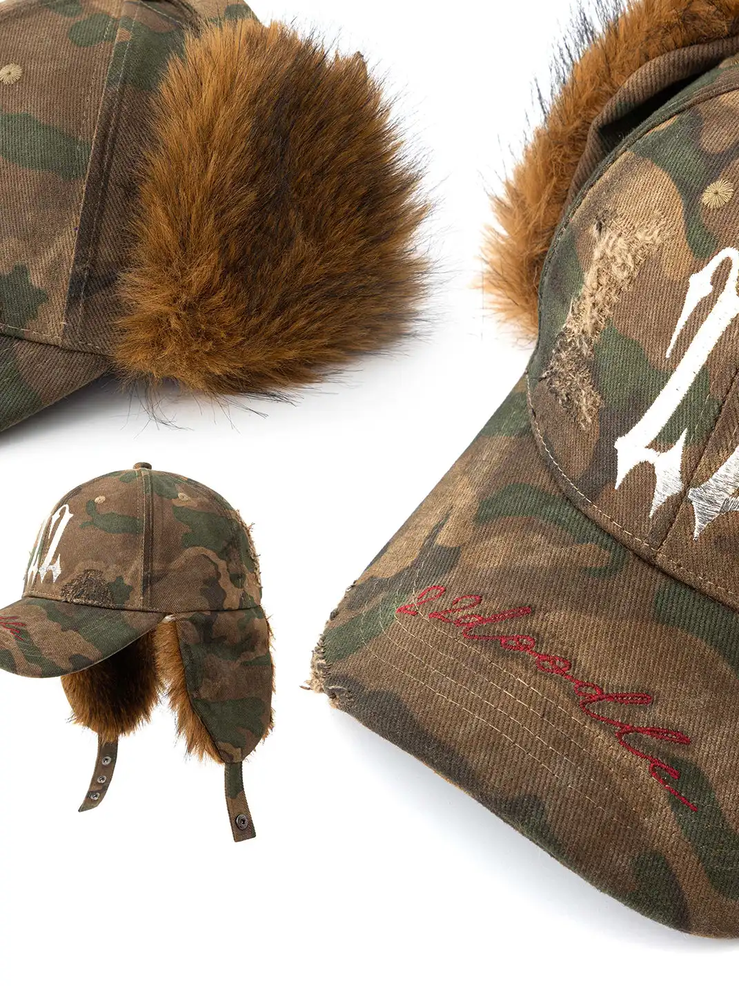 22 doodle | Camouflage Distressed Studded Embroidered Baseball Cap