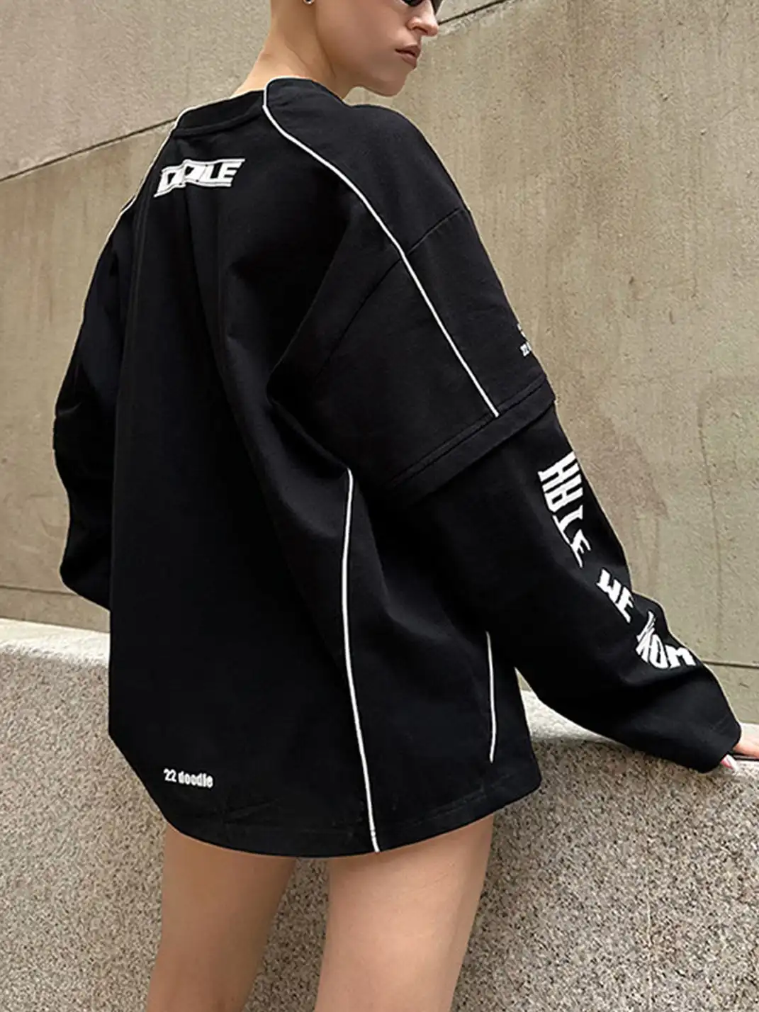 22 doodle | Detachable Long-Sleeved Printed Racing Suit T-Shirt