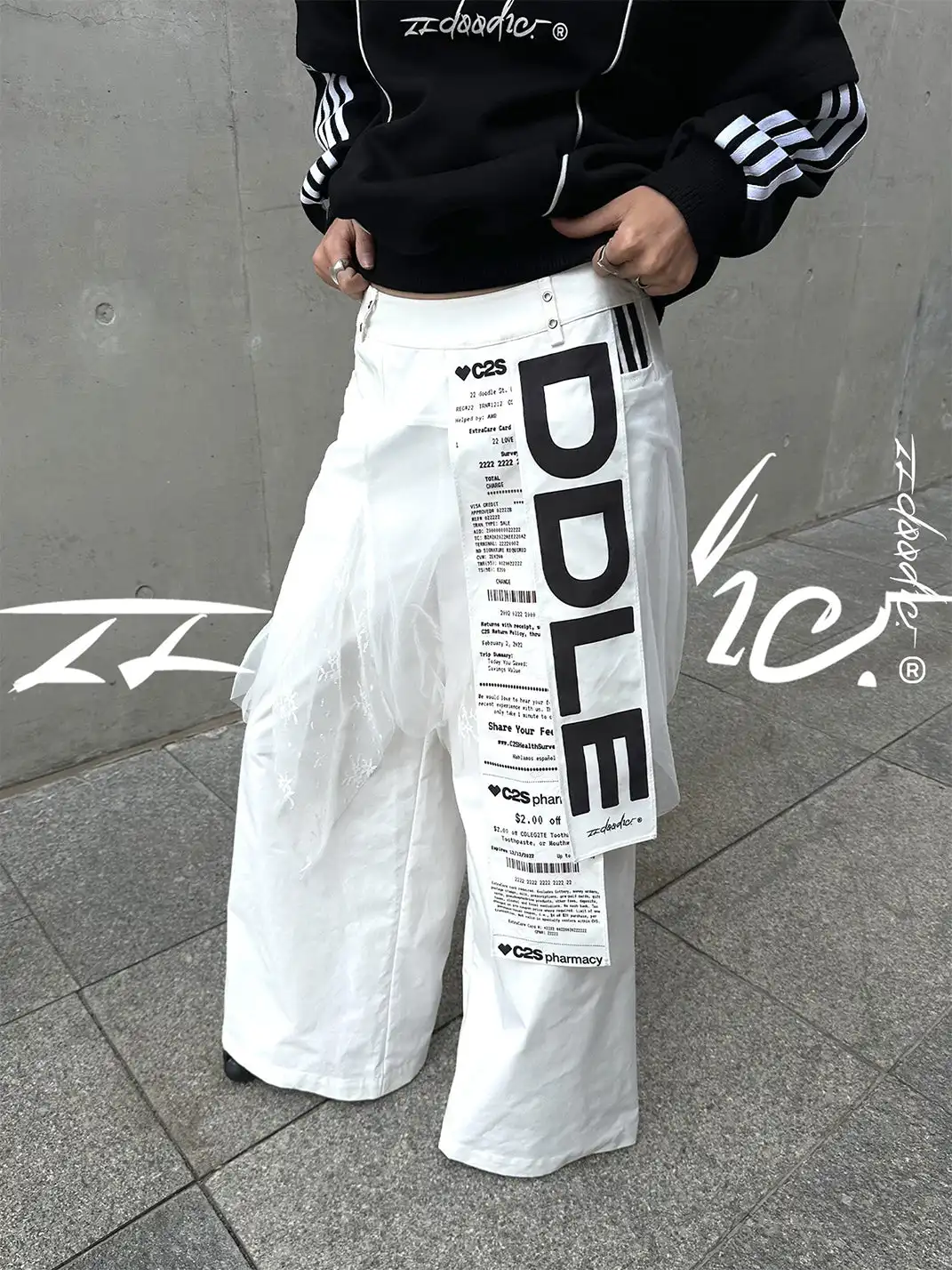 22 doodle | Ribbon-Printed Skirt-Pants