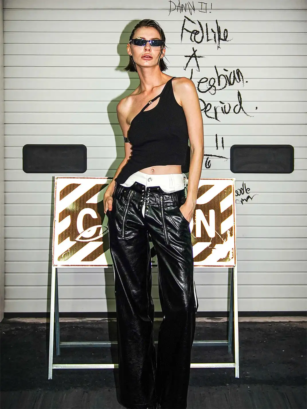 22 doodle | Faux Two-Piece Studded Leather Pants