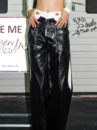 22 doodle | Faux Two-Piece Studded Leather Pants