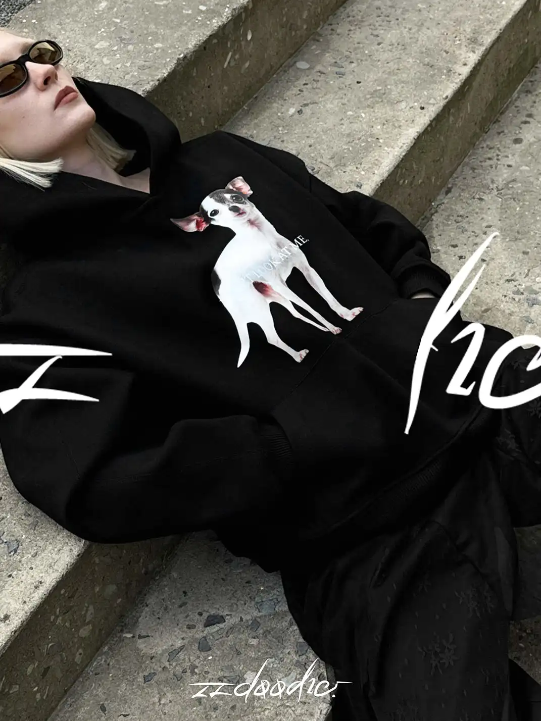 22 doodle | Puppy Print Oversized Hoodie