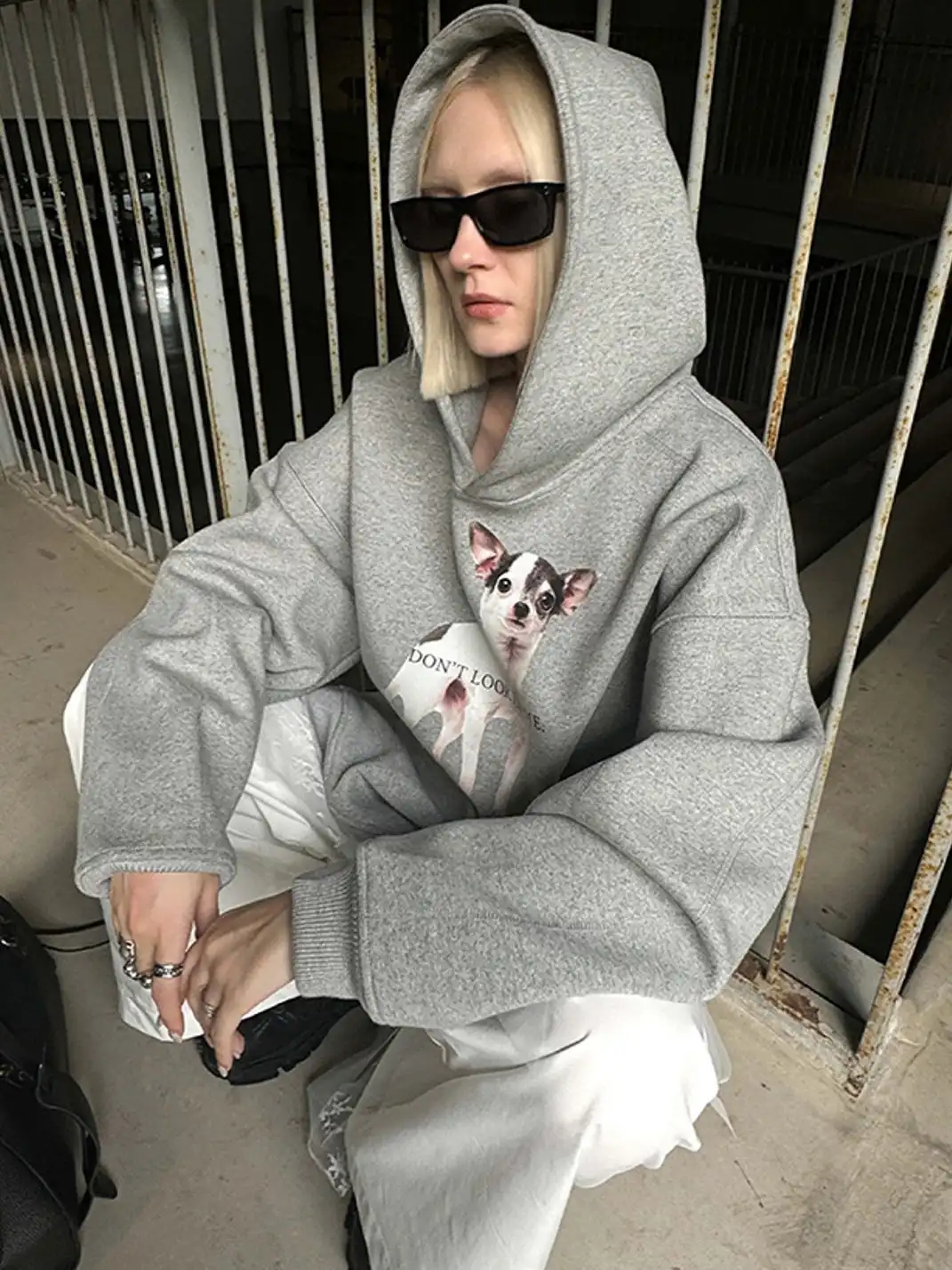 22 doodle | Puppy Print Oversized Hoodie