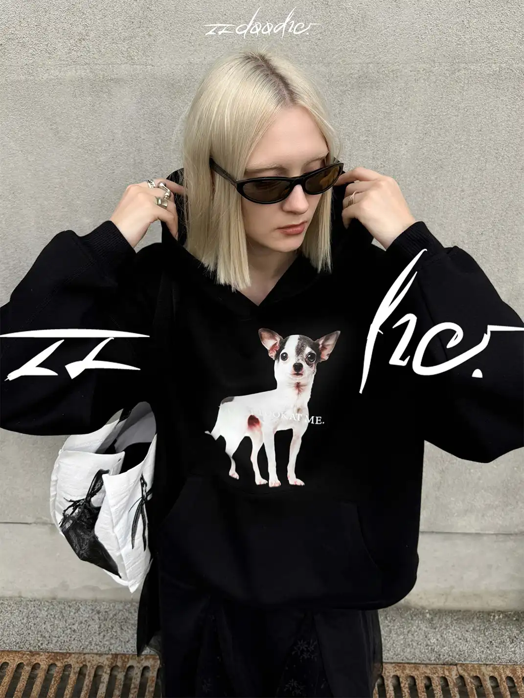 22 doodle | Puppy Print Oversized Hoodie