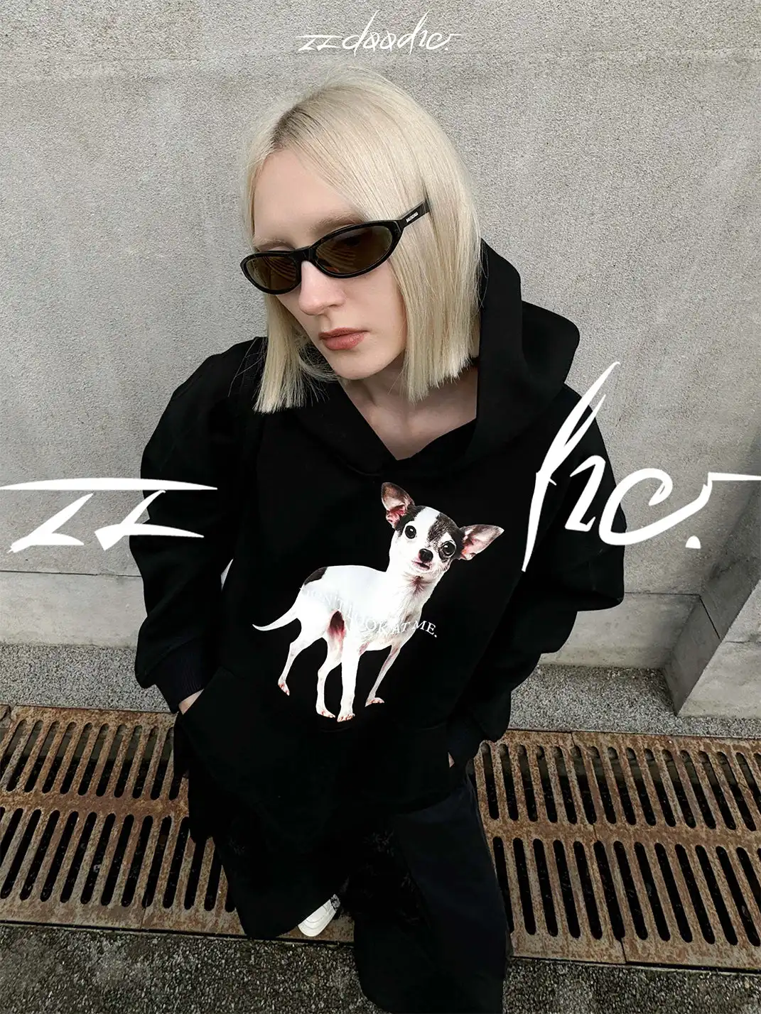 22 doodle | Puppy Print Oversized Hoodie
