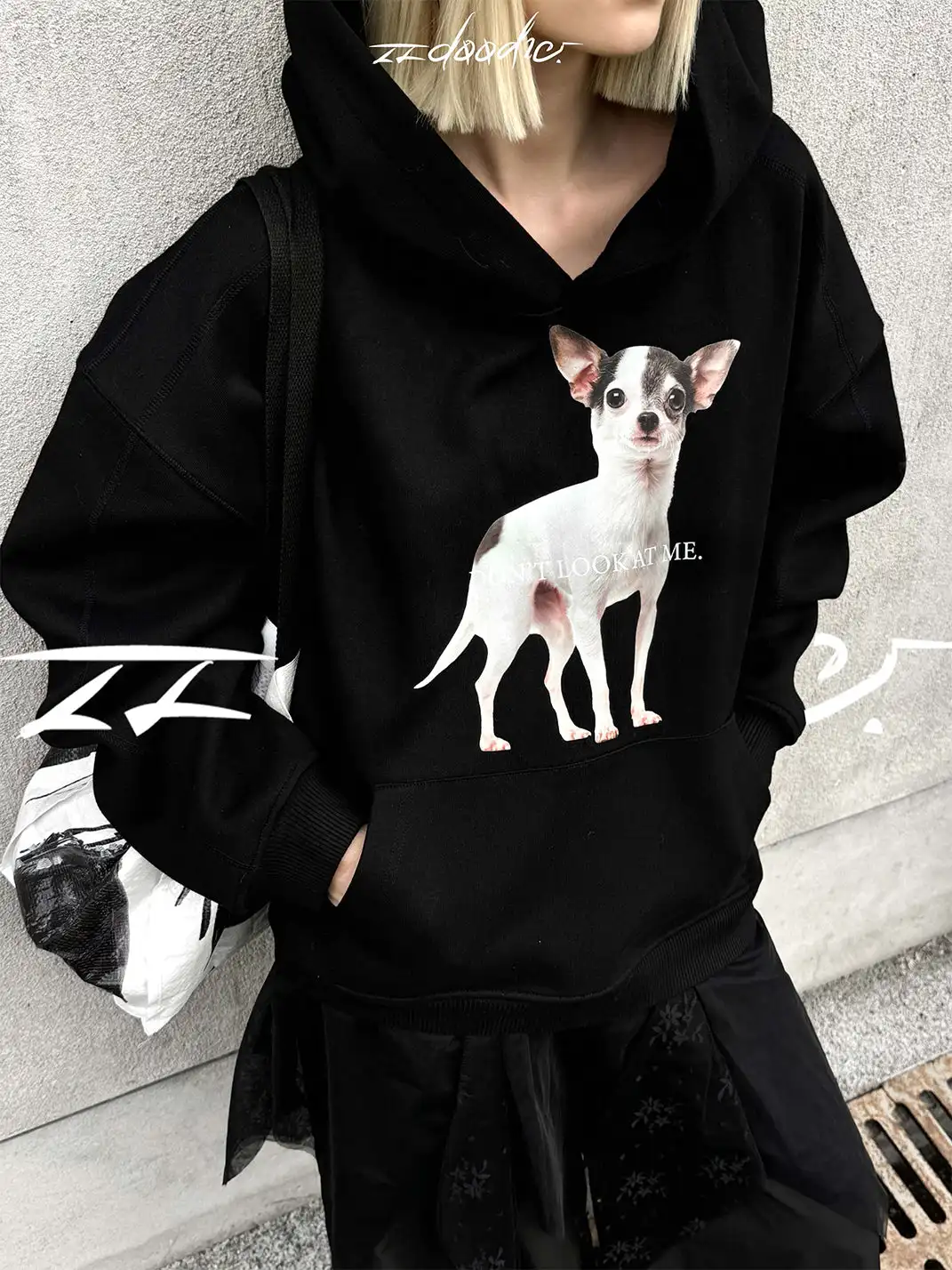 22 doodle | Puppy Print Oversized Hoodie