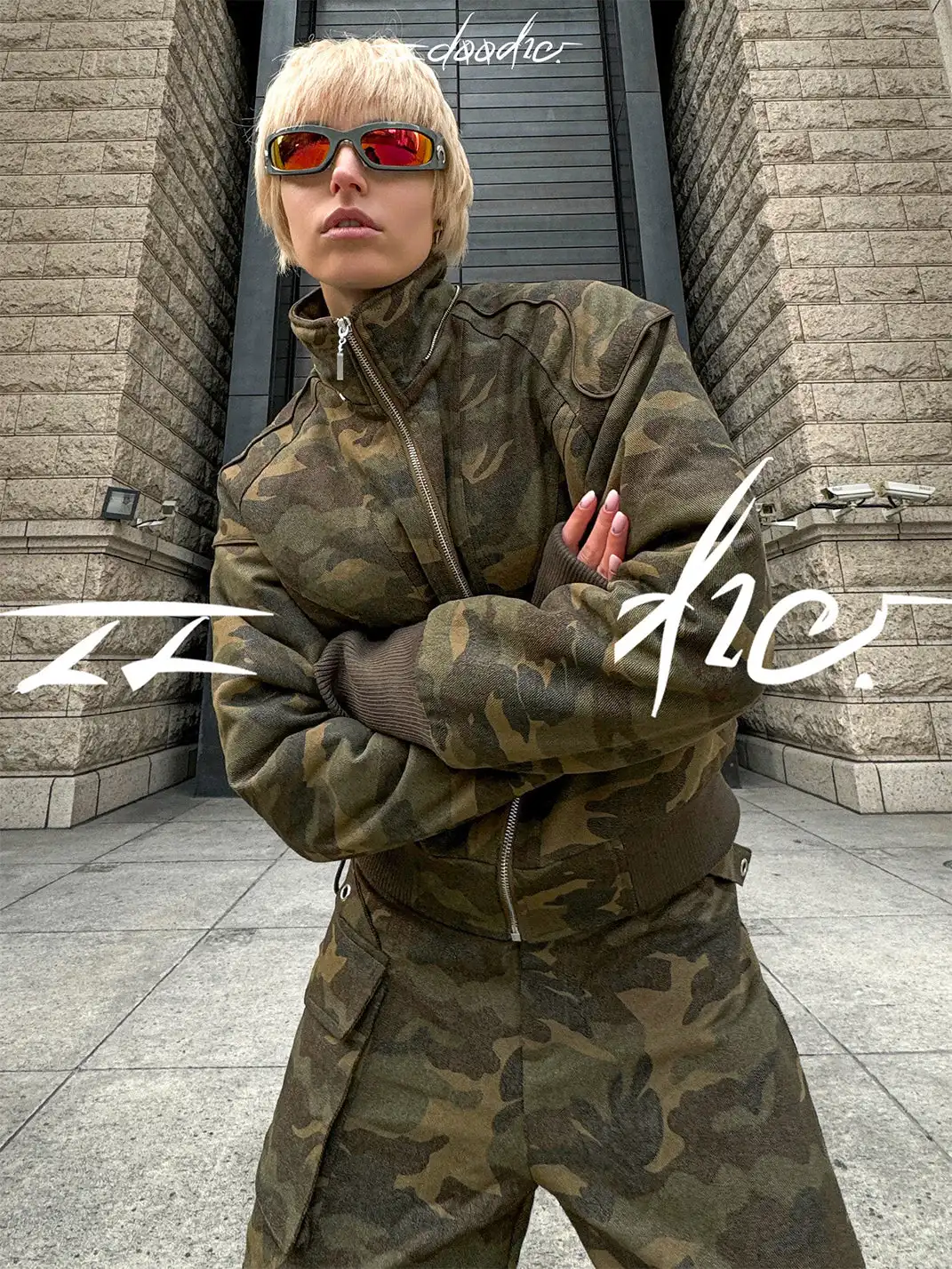 22 doodle | Camouflage Fur Collar Workwear Cotton-padded Jacket