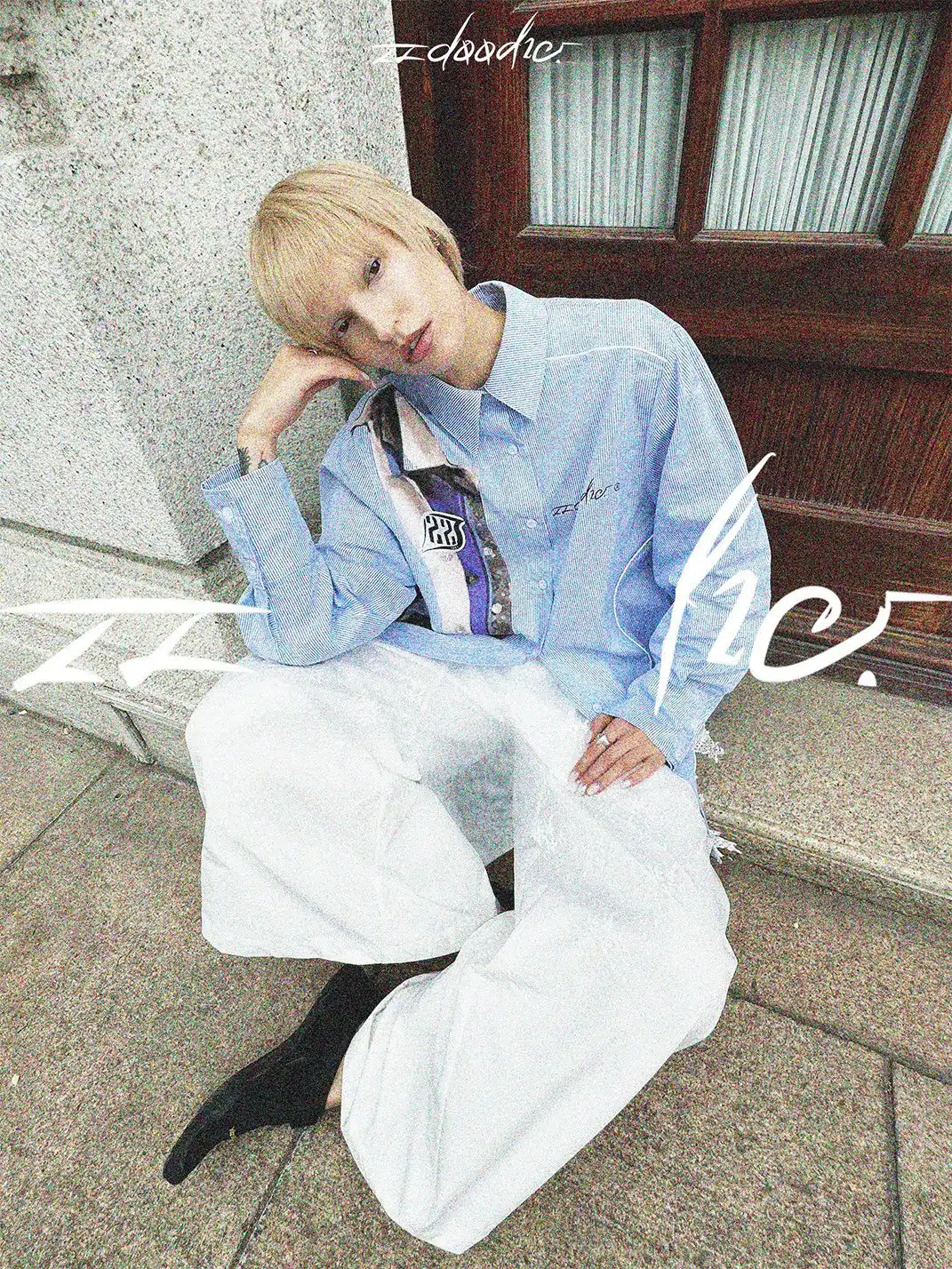 22 doodle | Printed Lace Striped Shirt