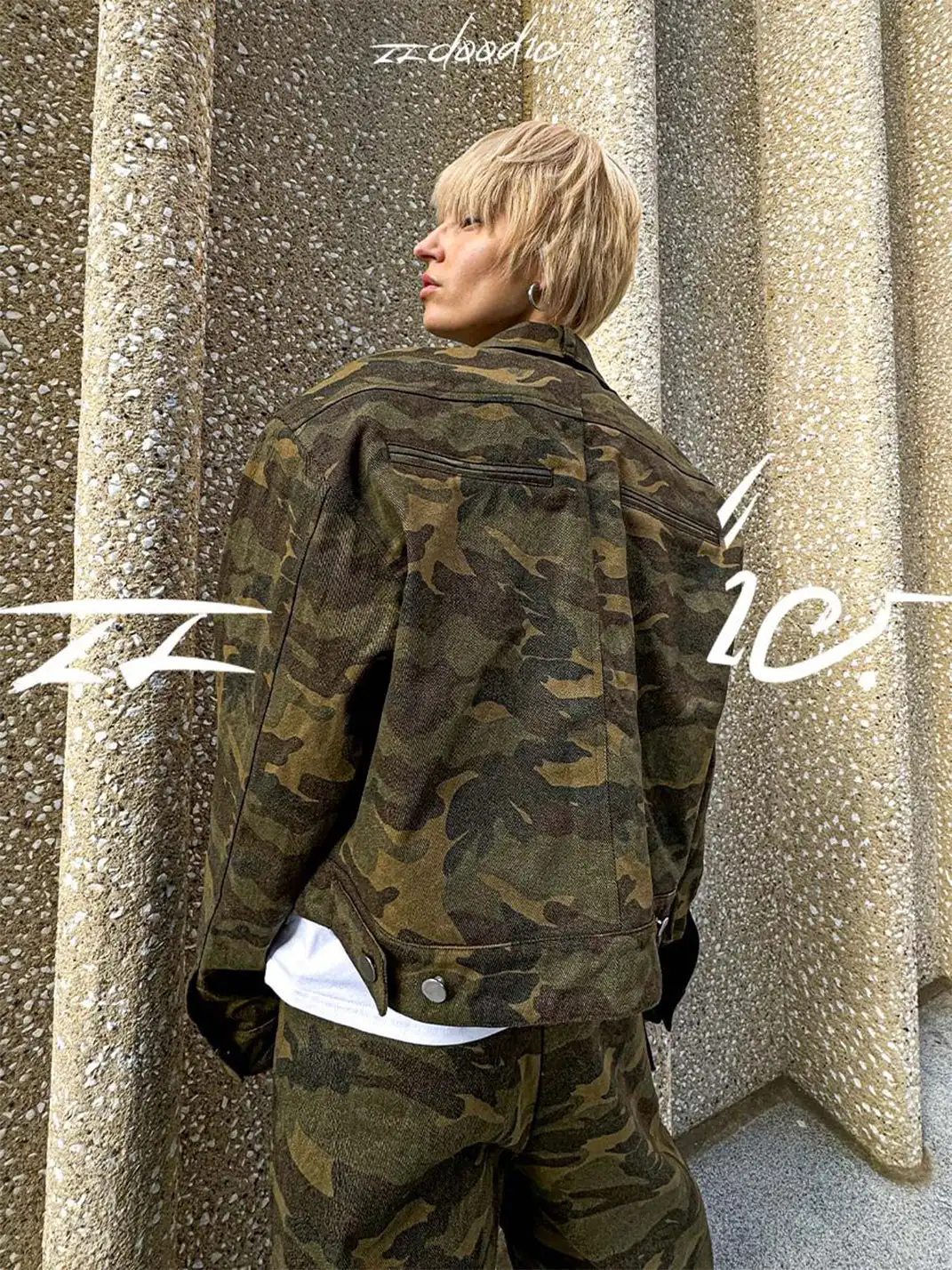 22 doodle | Camouflage Retro Motorcycle Jacket