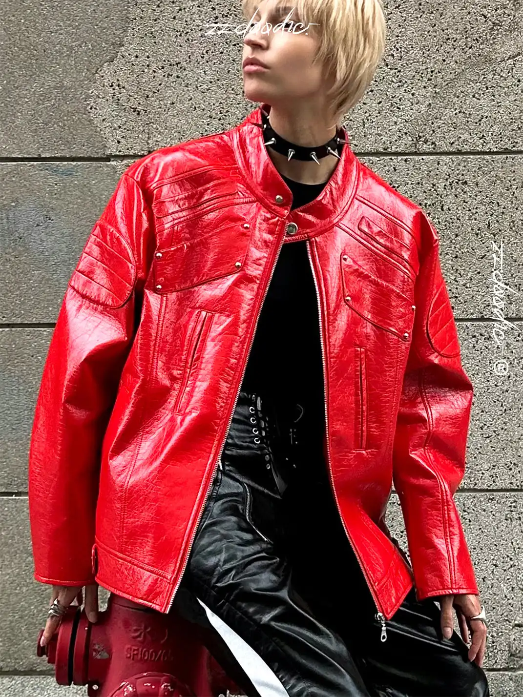 22 doodle | Riveted Mecha Motorcycle Leather Jacket