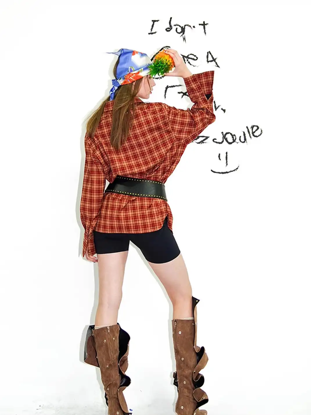 22 doodle | Red Plaid Oversized Shirt