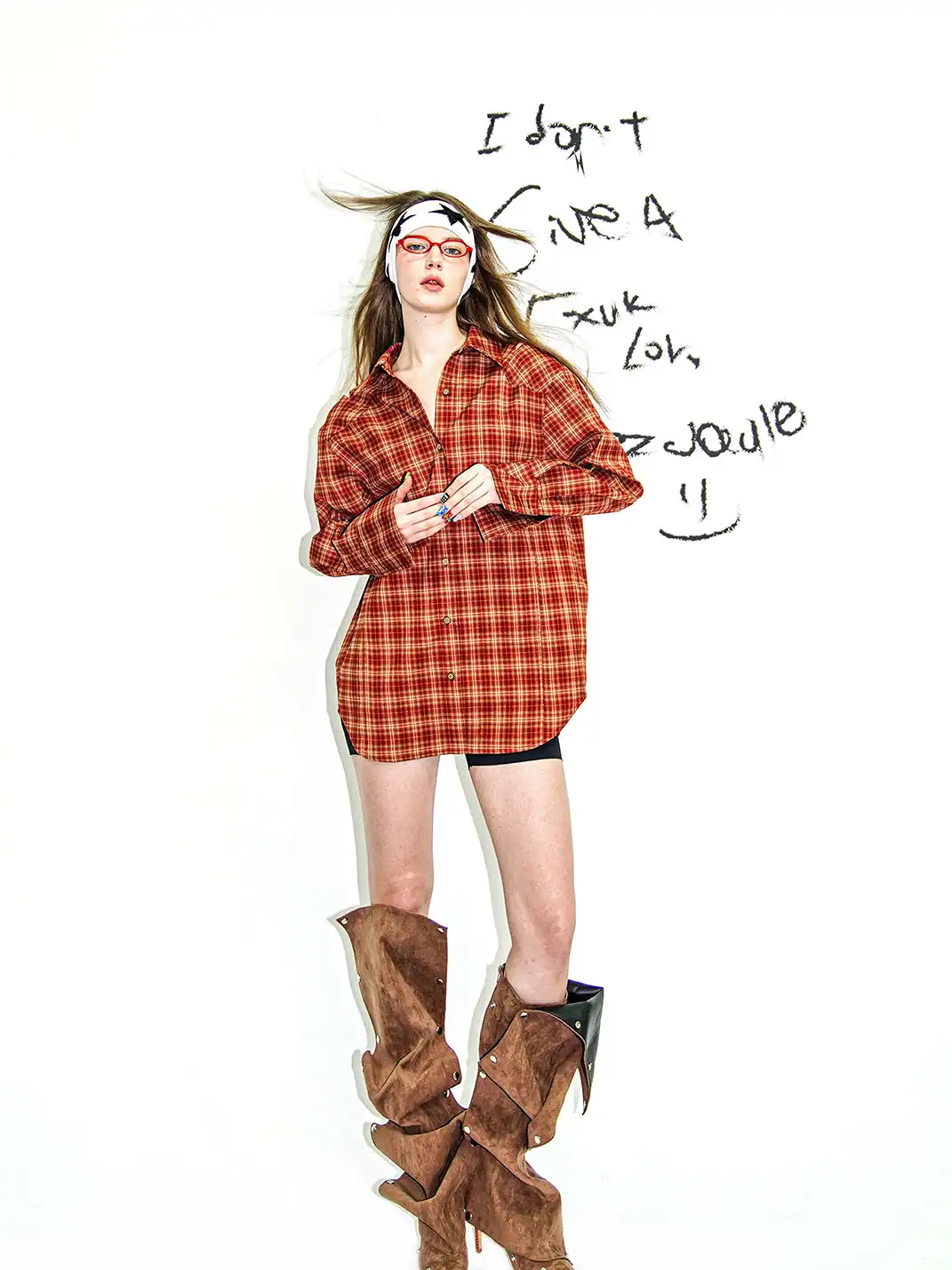 22 doodle | Red Plaid Oversized Shirt