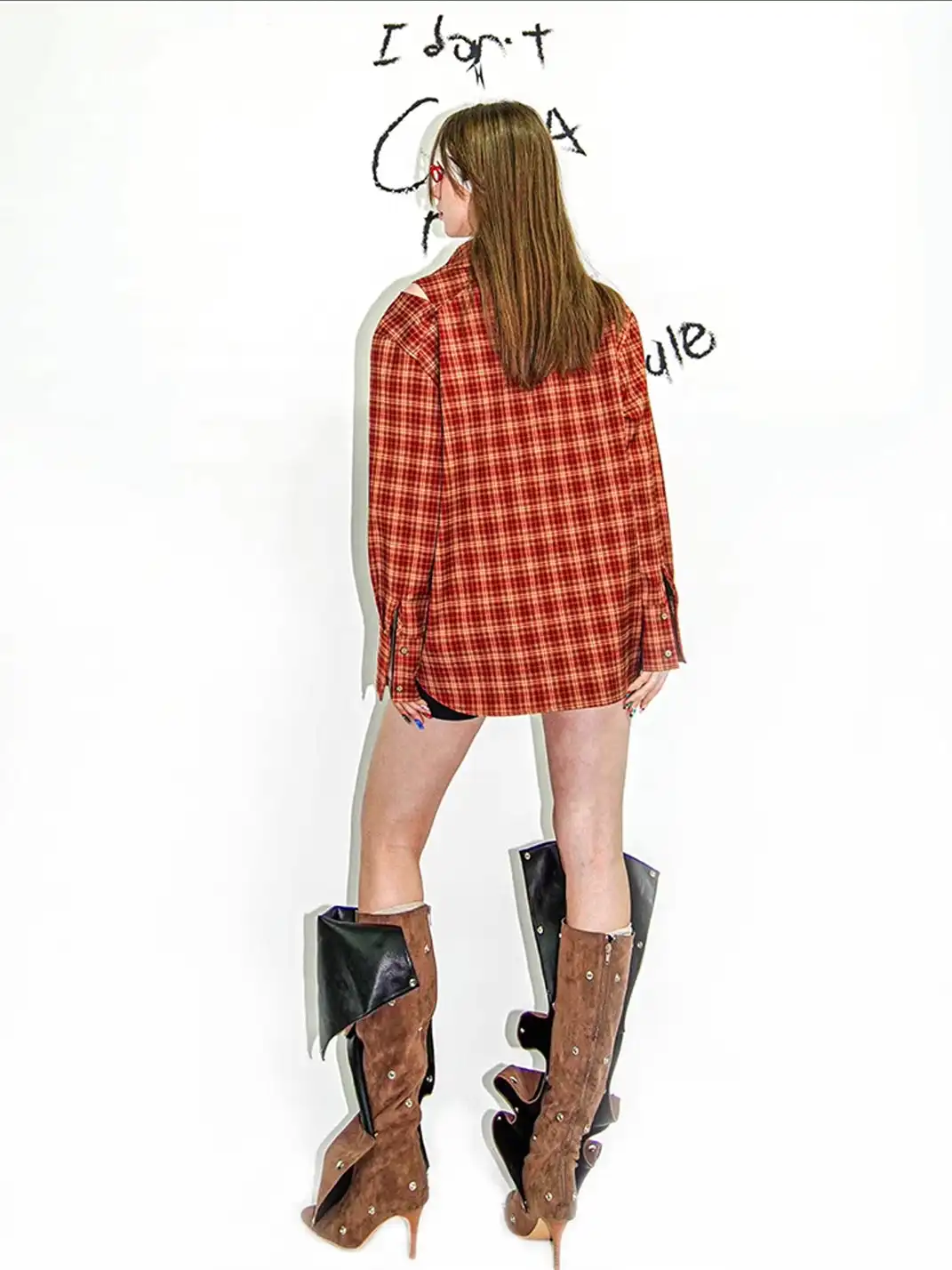 22 doodle | Red Plaid Oversized Shirt