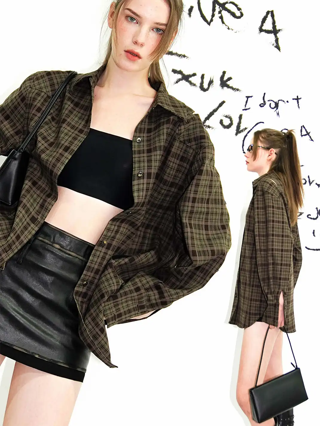 22 doodle | Retro Plaid Oversized Shirt