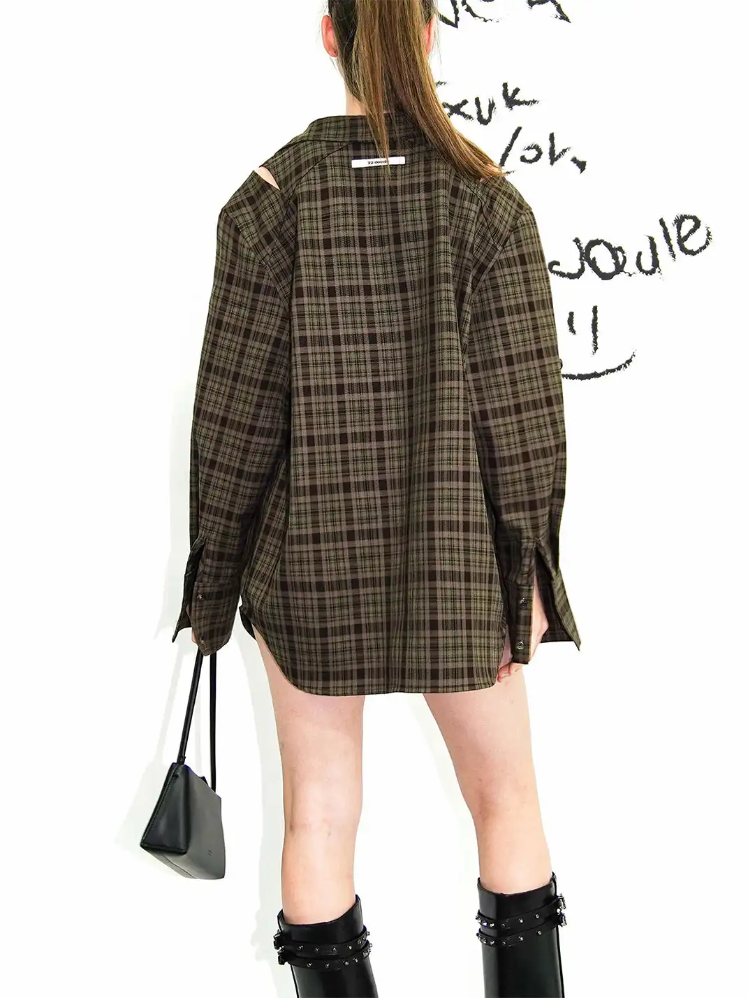 22 doodle | Retro Plaid Oversized Shirt