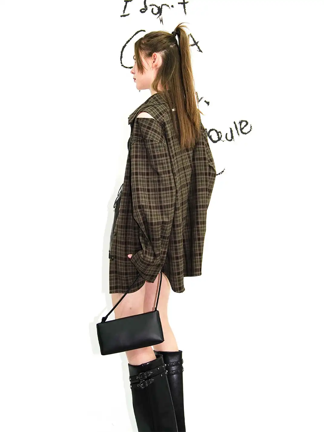 22 doodle | Retro Plaid Oversized Shirt