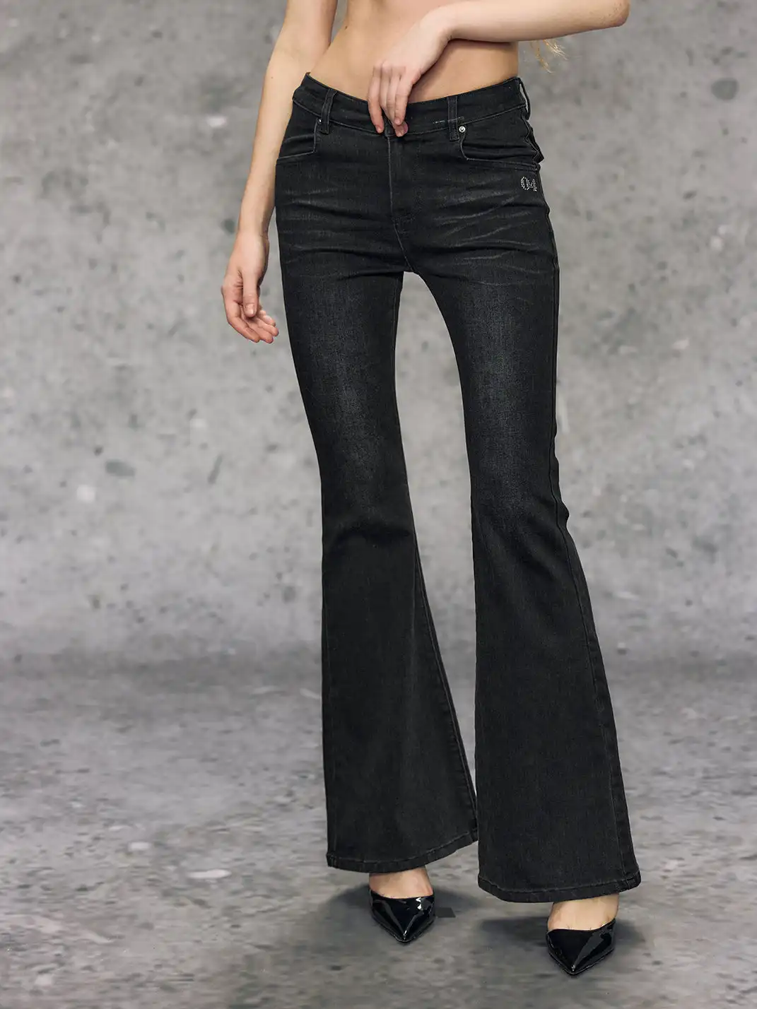 DeleteEX | Black and Blue Slim-Fit Flared Jeans